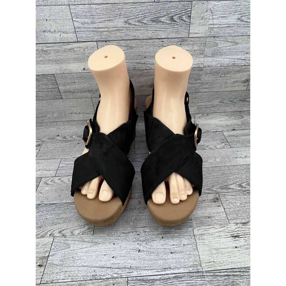 Clarks Collection Black Nubuck Wedge Sandals Ultimate Comfort‎ Women Size 10M